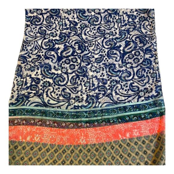 Blue Paisley Rectangle Large Maurices Multicolor Scarf Wrap Head Cover 24.5x79 - Picture 2 of 4